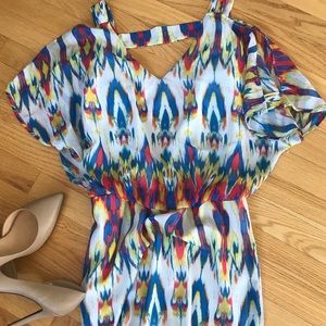 Multi colored mini dress with Cold shoulder straps